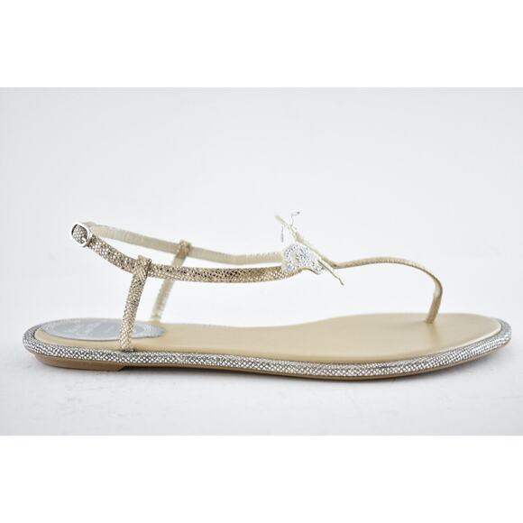 Rene Caovilla Blush Lizard Butterfly Strass Flat Thong Ankle Strap Sandal 38.5 - Picture 2 of 12